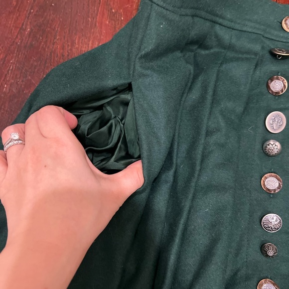 Forest Green Vintage Wool Midi A-Line Skirt with pockets and amazing beading - Picture 5 of 10